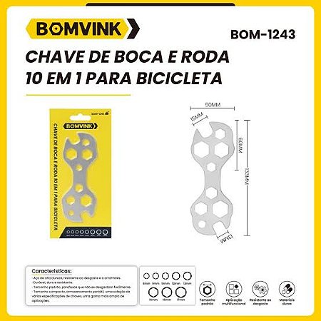 CHAVE D BOCA E RODA 10 EM 1 D 8MM A 17MM P/ BICICLETA BOM-1243