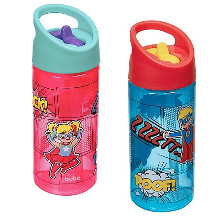Garrafinha Canudo Retrátil Super-heróis Super-heroínas Buba