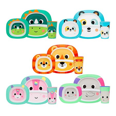 Kit Refeição Infantil Prato Divisória Bowl E Copo Buba