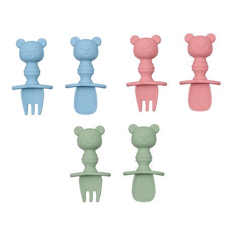 Kit Talheres Silicone Com Protetor P/ Autoalimentação Buba