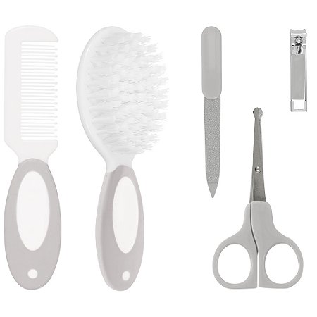 Kit Cuidados Cinza 5 Peças Escova Cerdas Macias Buba