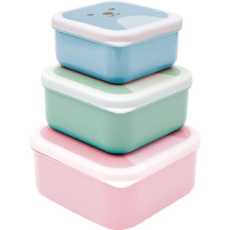 Kit 3 Potinhos Gumy Rosa Armazenar Alimento Infantil Buba