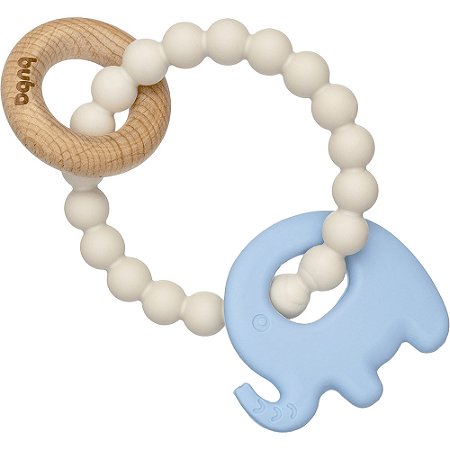 Mordedor Em Silicone E Bambu Elefante Azul Buba