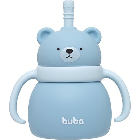Copo Ursinho Menino em Silicone com Canudo 6m+ Buba