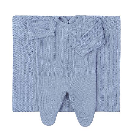 Macacão Manta Saída Maternidade Menino Azul Pimpolho