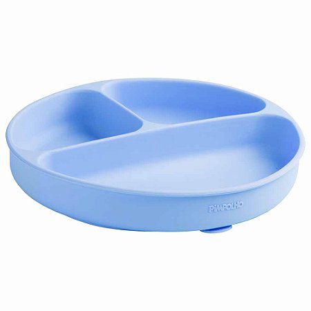 Prato De Silicone Divisória E Ventosa Soft Azul Pimpolho