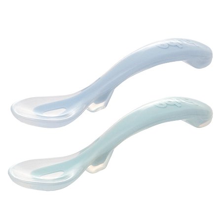 Kit 2 Colheres Em Silicone Fase 2 Azul