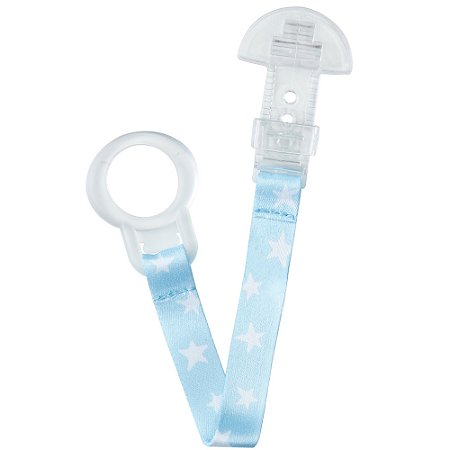 Prendedor De Chupeta Com Argola Silicone Estrelas Azul Buba