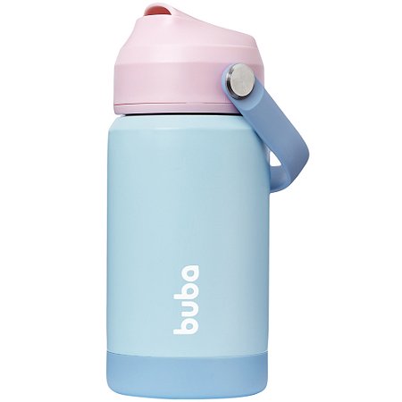 Copo Térmico Parede Dupla Com Canudo Candy Azul e Rosa Buba