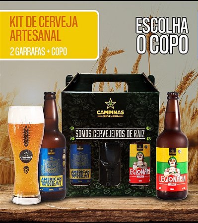 KIT de Cerveja Artesanal de Trigo com Copo de Cerveja e 2 Garrafas 500ml