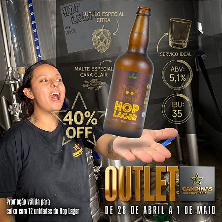 OUTLET CAMPINAS 40%OFF - Caixa de Cerveja Artesanal - CAMPINAS American HOP Lager 500ml - 12 unidades