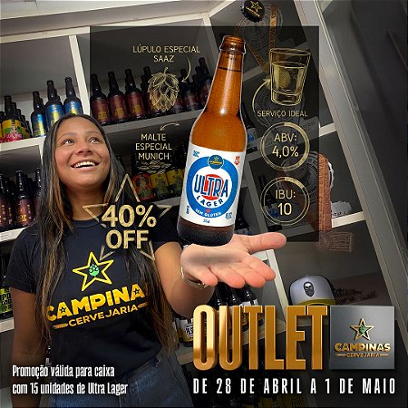 OUTLET CAMPINAS 40%OFF - Caixa de Cerveja Artesanal Sem Glúten - CAMPINAS Ultra Lager 355ml - 15 unidades