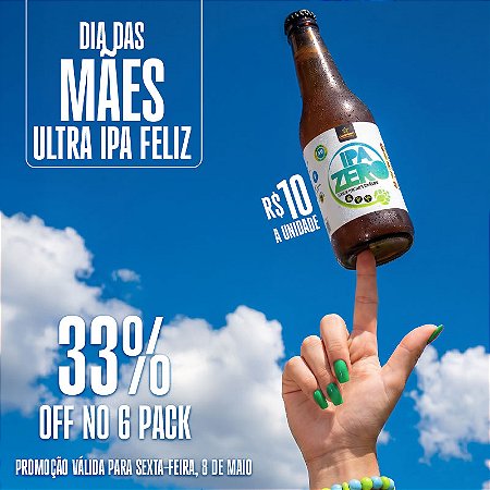 33% OFF Dia das Mães - Pack de Cerveja Artesanal Sem Álcool - CAMPINAS IPA Zero 355ml - 6 unidades
