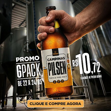 PROMOÇÃO 33% OFF - Pack de Cerveja Artesanal - CAMPINAS Pilsen 600ml - 6 unidades