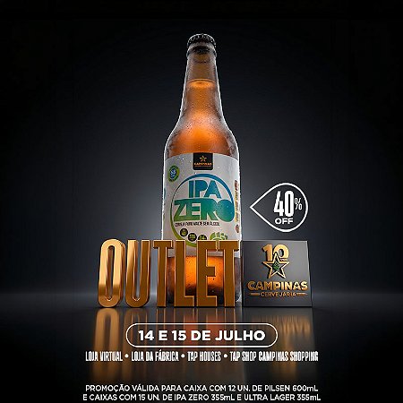 OUTLET DA CAMPINAS 40% OFF - Caixa de Cerveja Artesanal Sem Álcool - CAMPINAS IPA Zero 355ml - 15 unidades