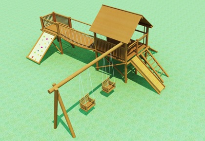 Playground Eucalipto com 2 Torres, Ponte Pêncil e Balanço Duplo