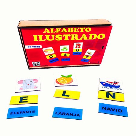 Alfabeto Ilustrado MDF 78 pçs - Atlântica