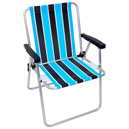 Cadeira Aluminio Metalurgica Sol Listrada Azul Preto Branco