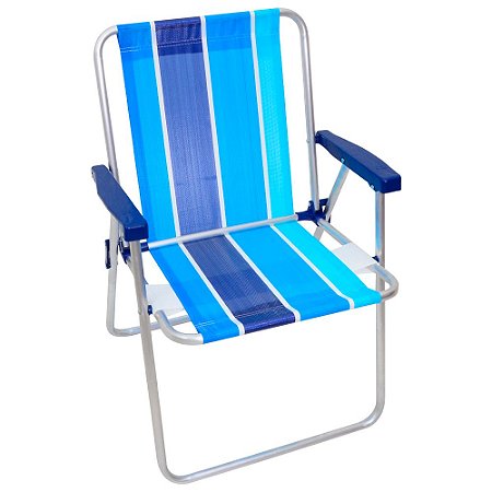 Cadeira Alta Aluminio Metalurgica Sol Listrada Azul
