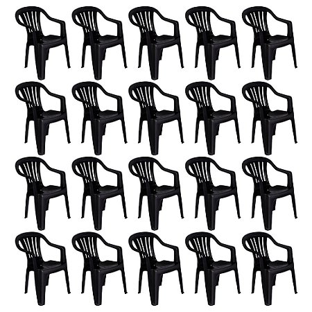 Conjunto Jardim 20 Cadeiras Poltrona Plástica Mor Preto