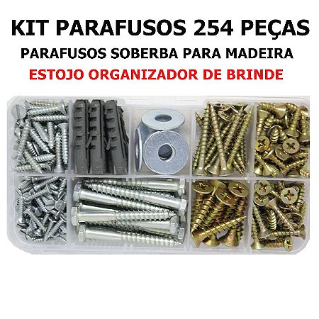 Kit Parafusos Chipboard, Fenda, Sextavado + Arruela (254 Peças)