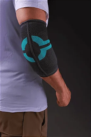 Protetor de Cotovelo - Linha PRO Cinza com Azul Turquesa M