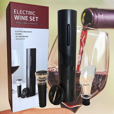 Saca-rolhas elétrico com acessórios para rolha de vinho