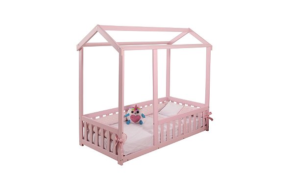 Cama Infantil Montessoriano Com Grade Nina - Rosa