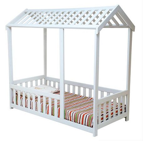 Cama Infantil Montessoriano Com Grade Bruna - Branco