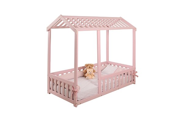 Cama Infantil Montessoriano Com Grade Bruna - Rosa