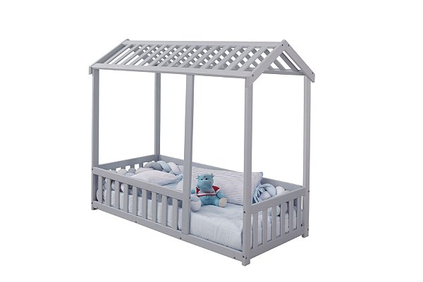 Cama Infantil Montessoriano Com Grade Bruna - Cinza