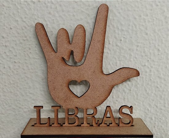 Mãozinha I Love You Libras em MDF 20x20 cm