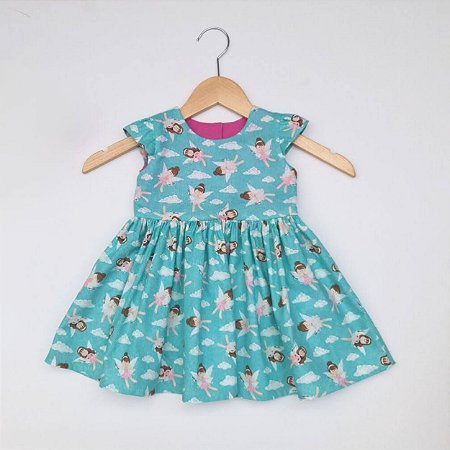 Vestido Vitória Anjinhas em cores verdes e rosa