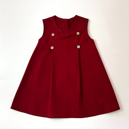 VESTIDO LARA VERMELHO COM BOTÕES DE MADEIRA