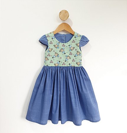 Vestido Vitória Bonecas Azul e Verde
