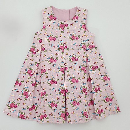 VESTIDO LARA ROSA COM FLORES E PREGAS