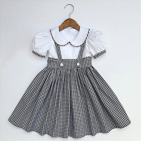 Vestido Vitória Xadrez preto e branco GL Boneca Branca