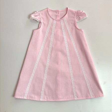 VESTIDO LARA ROSA MC COPINHO E ENTREMEIOS BRANCOS
