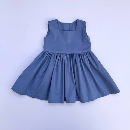 Vestido Vitória azul celeste cavado decote quadrado