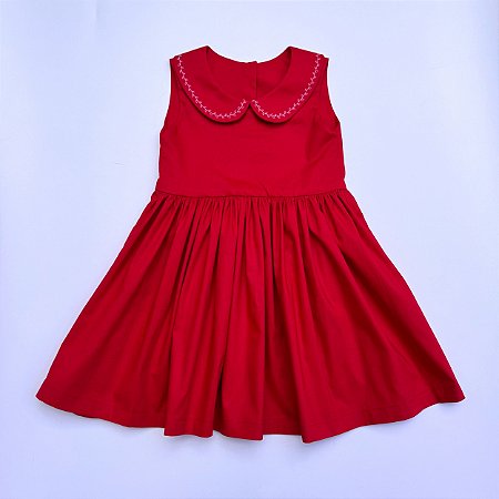 VESTIDO VITÓRIA VERMELHO GL BONECA C/ BORDADO BRANCO E CAVADO