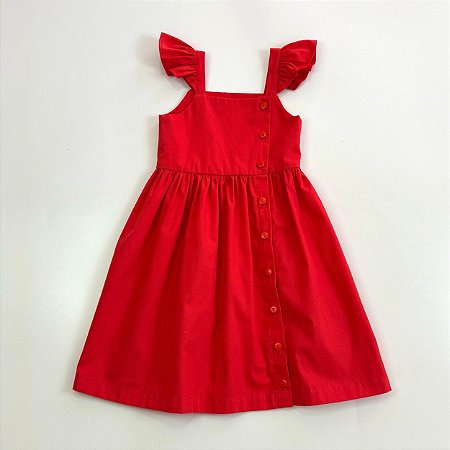 VESTIDO DAFNE VERMELHO MC FRU-FRU COM BOTÕES LATERAIS
