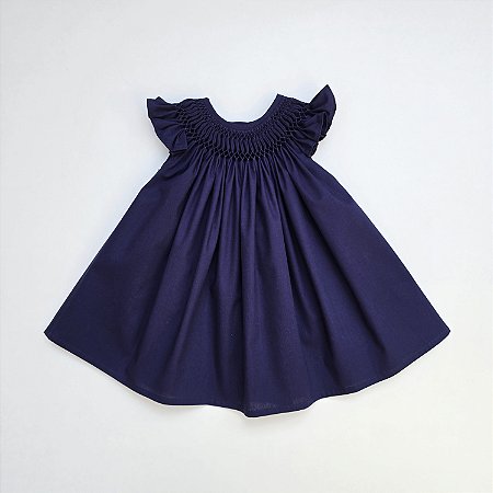 VESTIDO CASINHA DE ABELHA AZUL MARINHO BORDADO AZUL