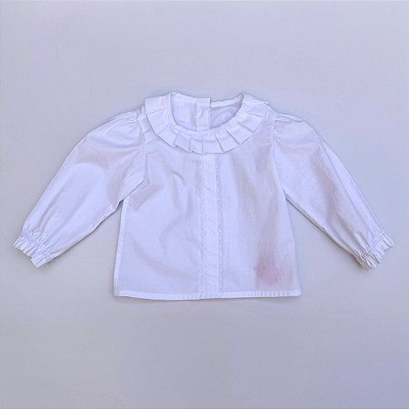 CAMISETE INFANTIL BRANCA COM RENDAS GL DE PREGAS ML FOFA