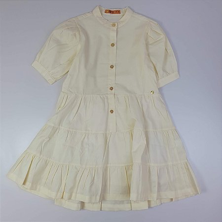 VESTIDO TRÊS MARIAS GL PADRE MC FRANZIDA CREME