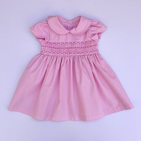 VESTIDO GL BONECA MC FRANZIDA E CORPINHO BORDADO ROSA CHICLETE