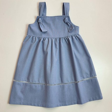 VESTIDOS ESTHER LINHO - AZUL BEBÊ - ALÇA DE NÔ E ENTRE MEIOS NA SAIA