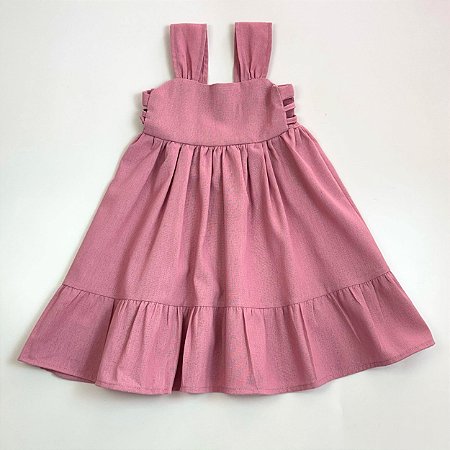 VESTIDOS MAIA LINHO - ROSÊ MANGA DE ALÇA DETALHE LATERAL E BABADO NA SAIA