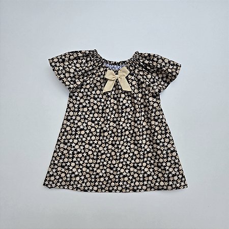 VESTIDO CAROL PRETO COM ESTRELAS E LUAS DOURADAS