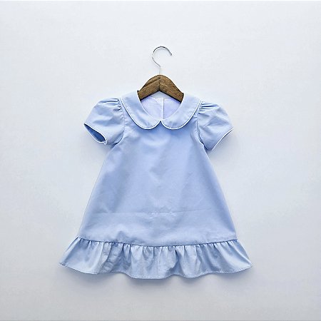 VESTIDO LARA AZUL MC PRINCESA E GOLA BONECA E BABADOS NA BARRA