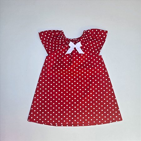 VESTIDO CAROL VERMELHO COM POA BRANCO